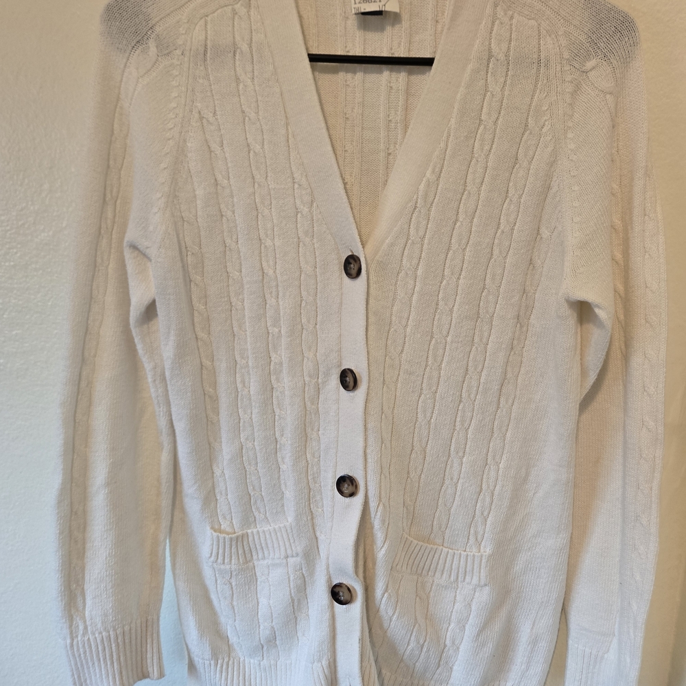 Lands' End Women's Cream Cable Knit Cardigan